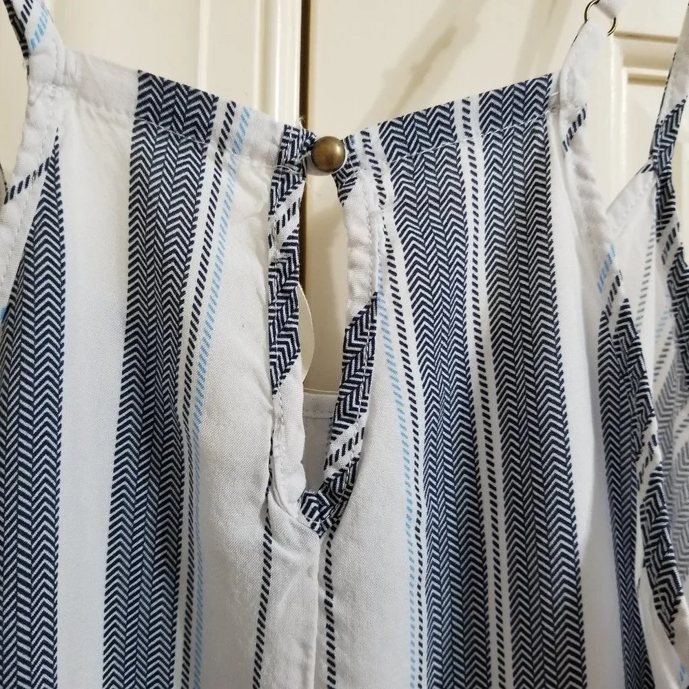 Ocean Drive dress Medium striped beach boho pom trim crochet inset sleeveless - Picture 6 of 10